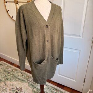 Treasure and Bond Olive Green Button Down Cardigan with Pockets Size XL